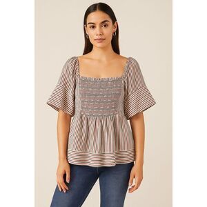 OLD NAVY Women’s XL Square Smocked Neck Peasant Blouse Stripes Flared Sleeves